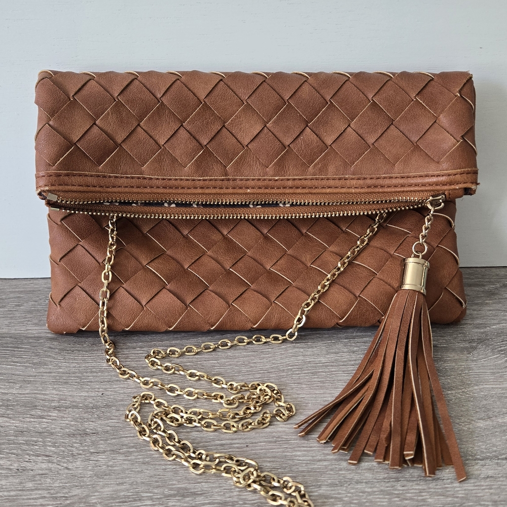 Urban Expressions Brown Woven Clutch with Gold